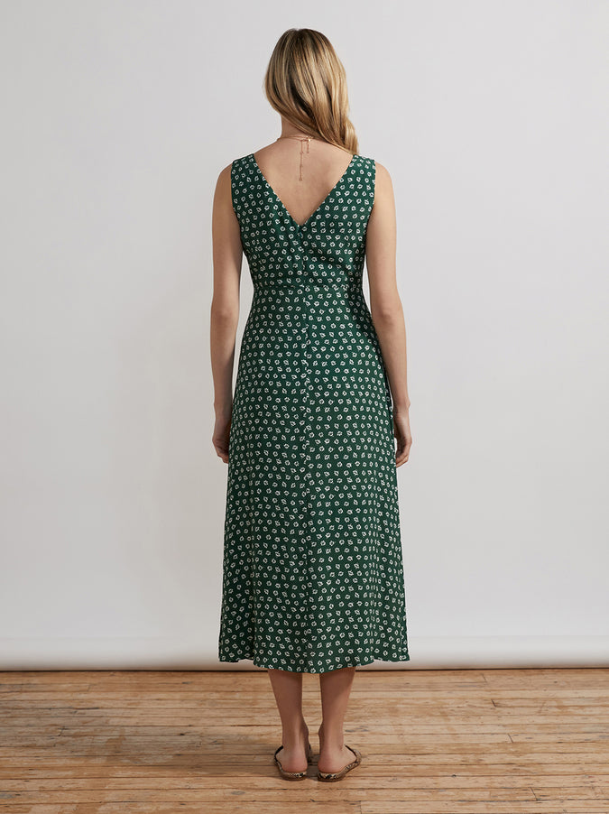 June Tie Front Green Ditsy Floral Midi Dress