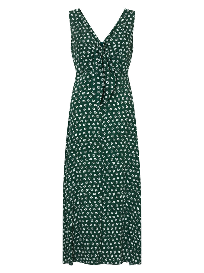 June Tie Front Green Ditsy Floral Midi Dress