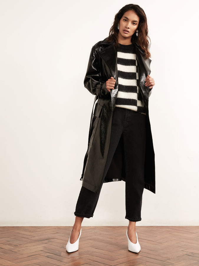 Justine Black Vinyl Trench Coat by KITRI Studio