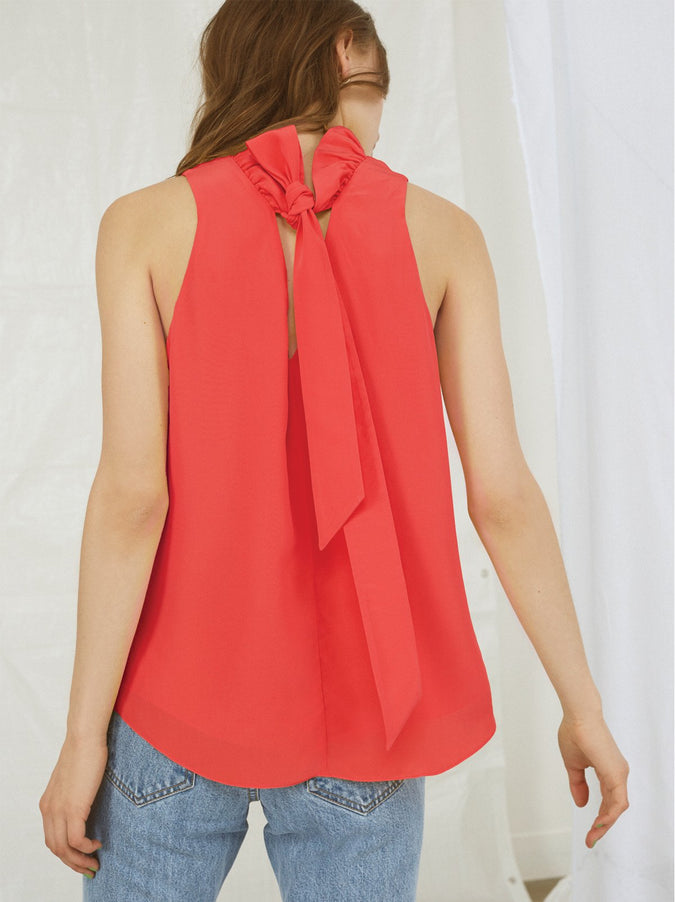 Anita Poppy Ruffle Neck Top