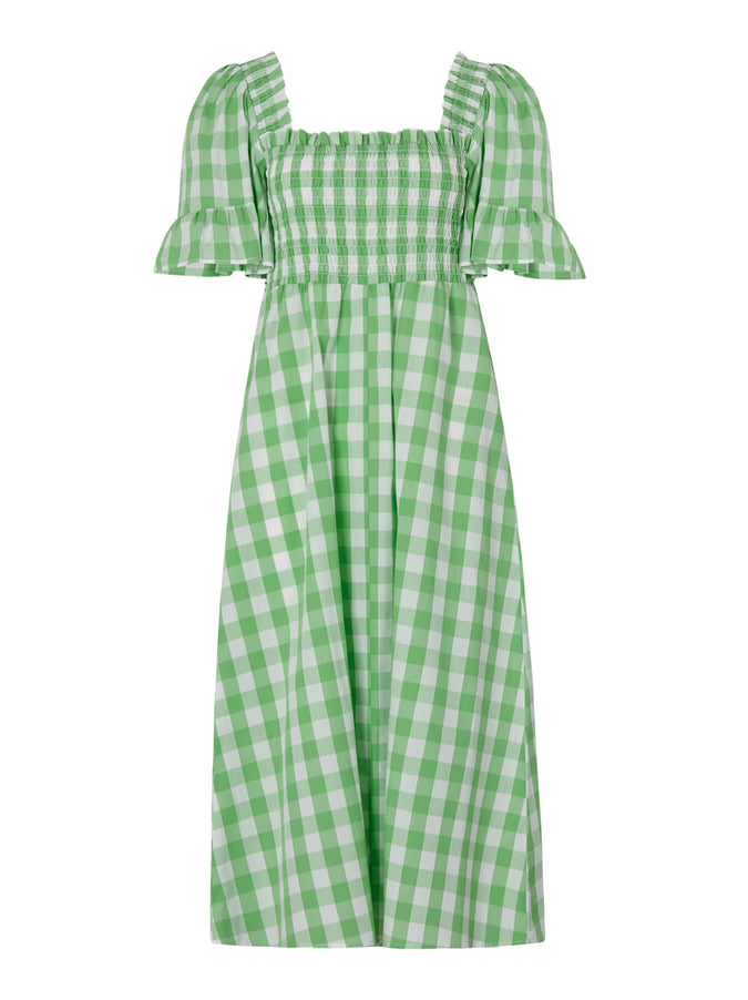 Arabella Green Gingham Shirred Dress by KITRI Studio