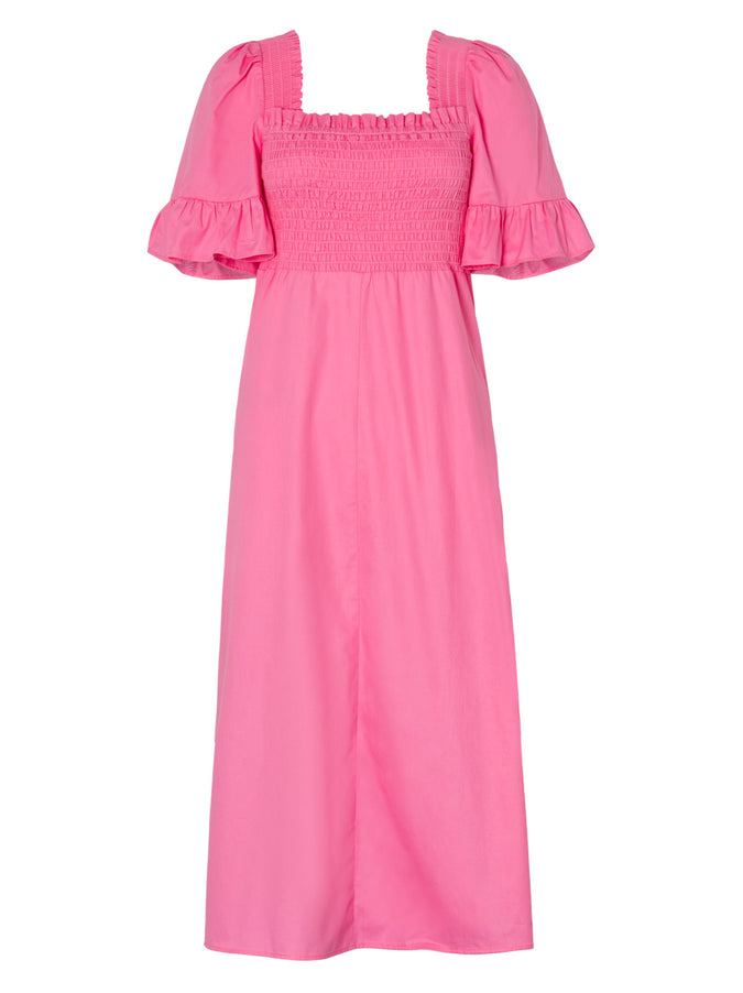 Arabella Pink Cotton Shirred Dress by KITRI Studio