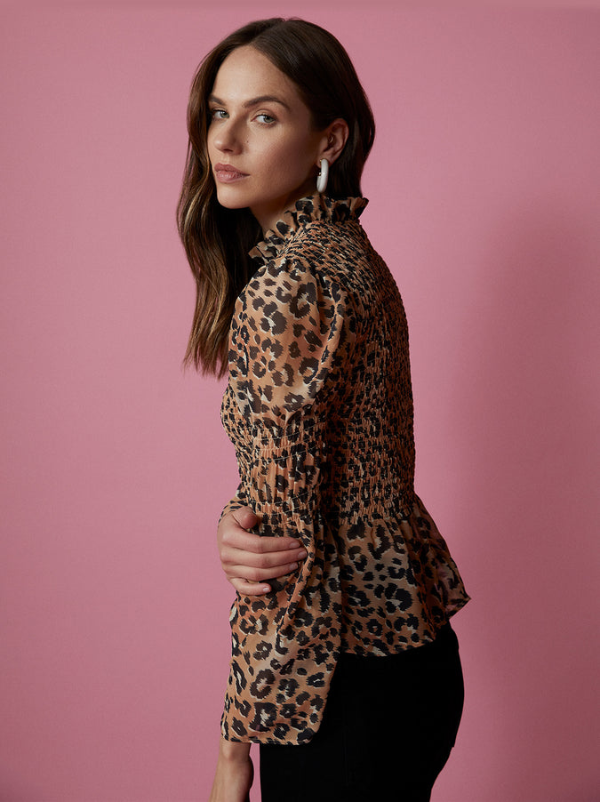 Callie Leopard Print Smocked Top by KITRI Studio