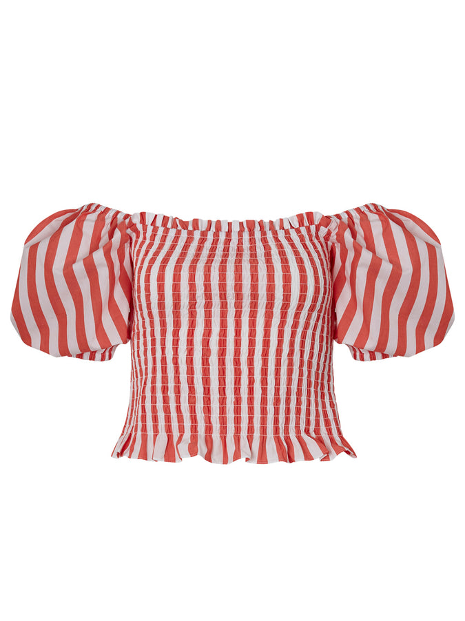Carmilla Striped Cotton Shirred Top by KITRI Studio