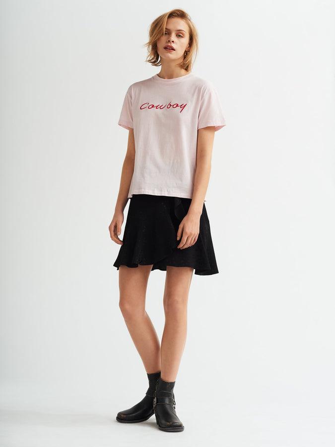 Cowboy Printed Pink Cotton Crew Neck T-shirt by KITRI Studio