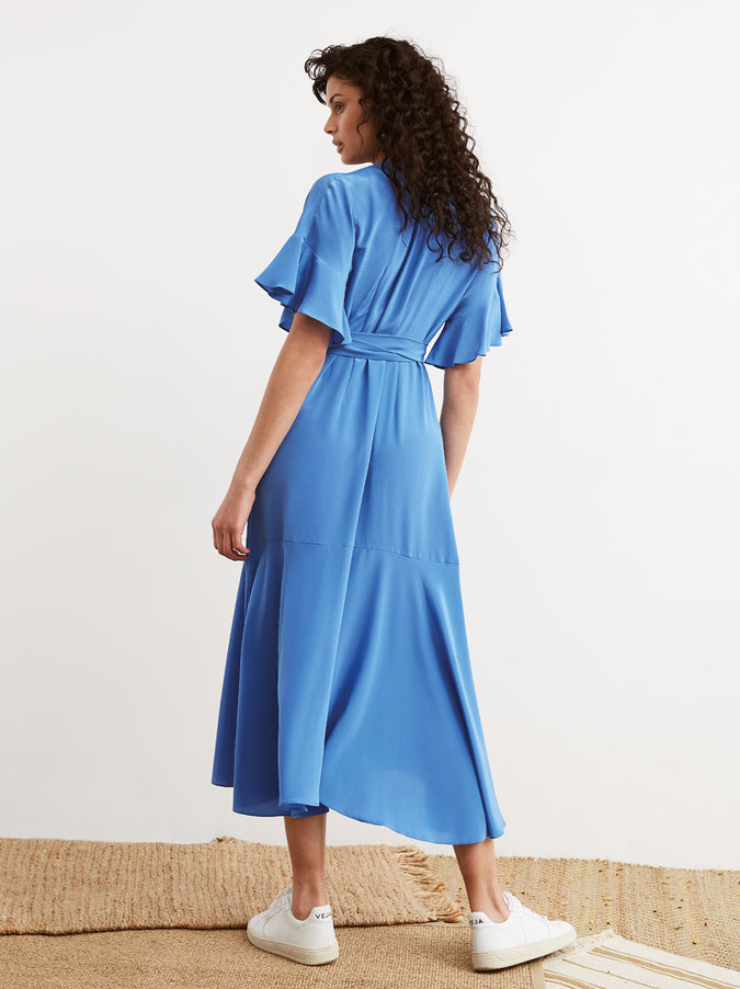 Eliana Blue Silk Wrap Dress by KITRI Studio