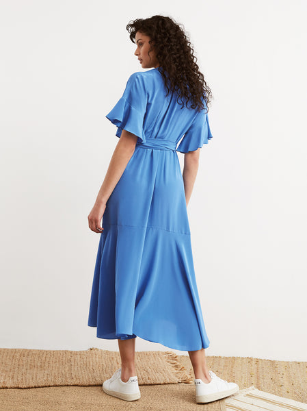 Eliana Blue Silk Wrap Dress | Wrap Dresses | KITRI