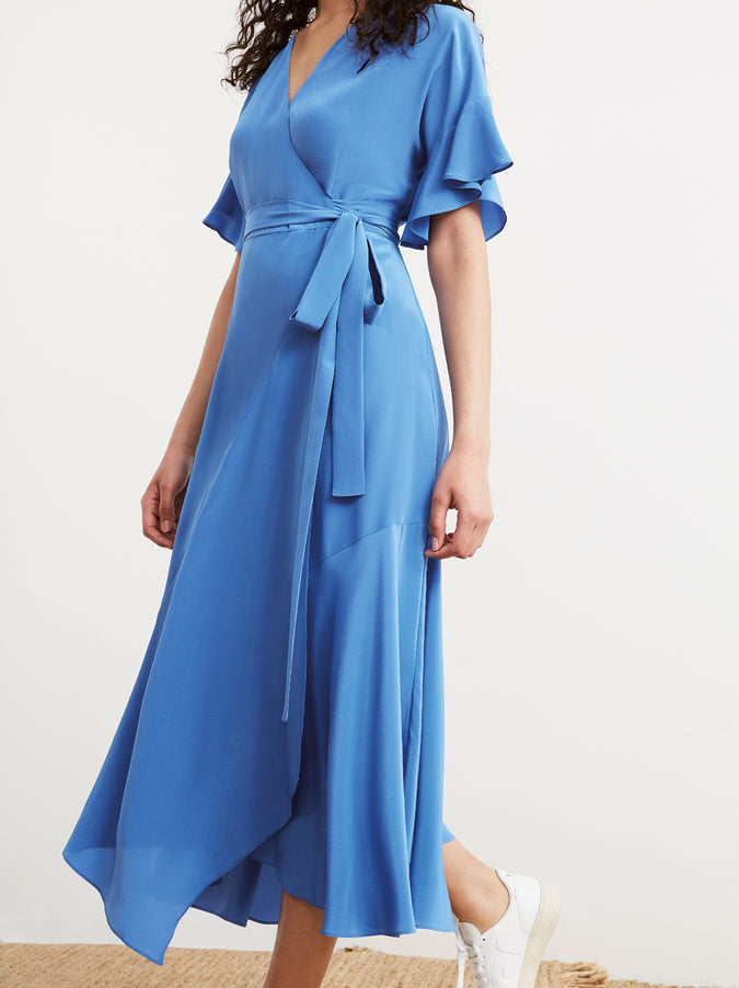 Eliana Blue Silk Wrap Dress by KITRI Studio