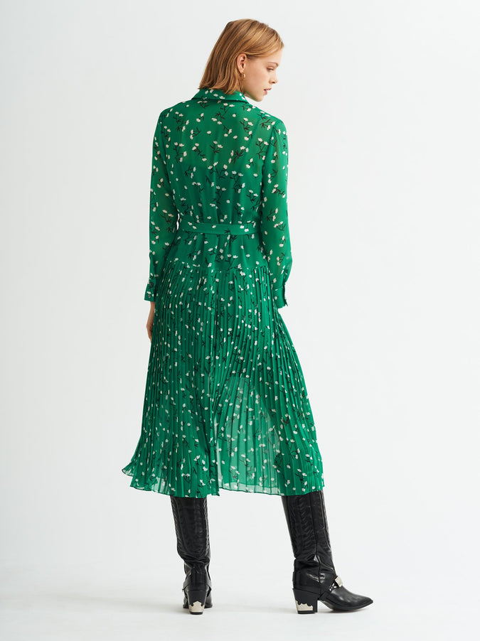 Gabriella Green Pleated Shirt Dress by KITRI Studio