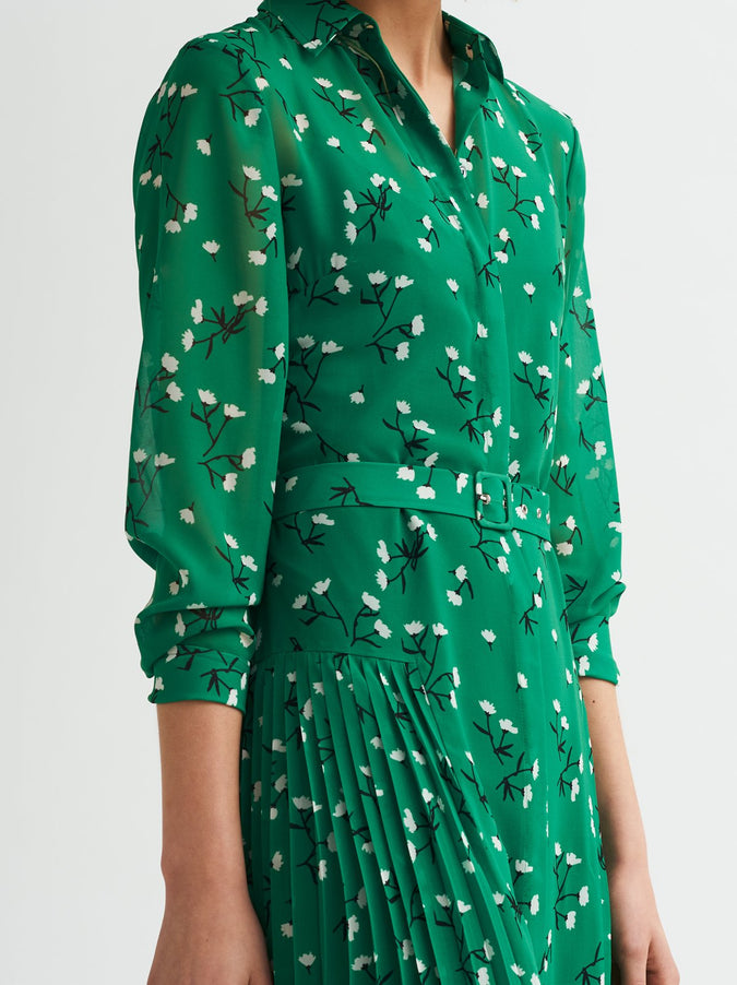 Gabriella Green Pleated Shirt Dress by KITRI Studio