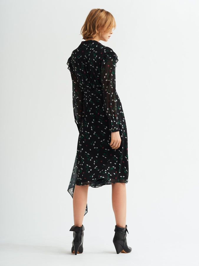 Georgia Black Floral Print Wrap Dress by KITRI Studio