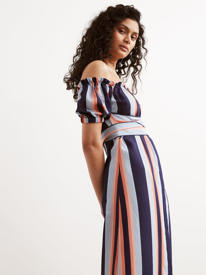 Gloria Striped Cotton Bardot Summer Dress by KITRI Studio