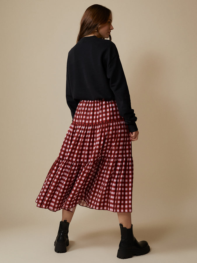 Harley Pink Checked Tiered Skirt by KITRI Studio
