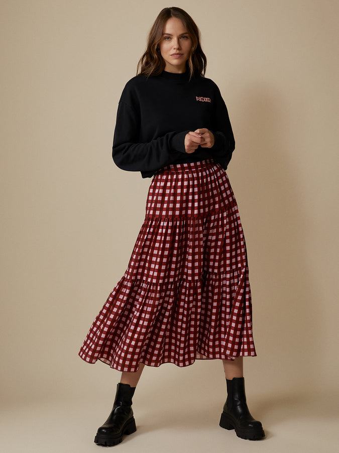 Harley Pink Checked Tiered Skirt by KITRI Studio