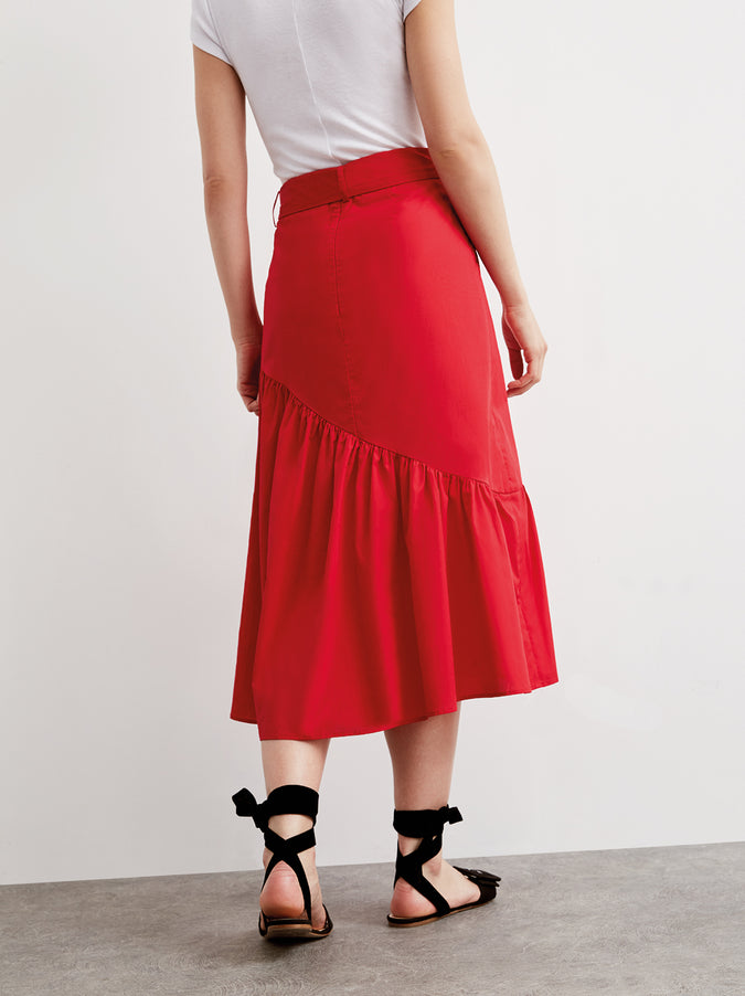Isla Red Cotton Midi Skirt by KITRI Studio