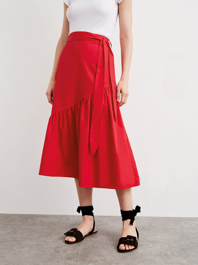 Isla Red Cotton Midi Skirt by KITRI Studio