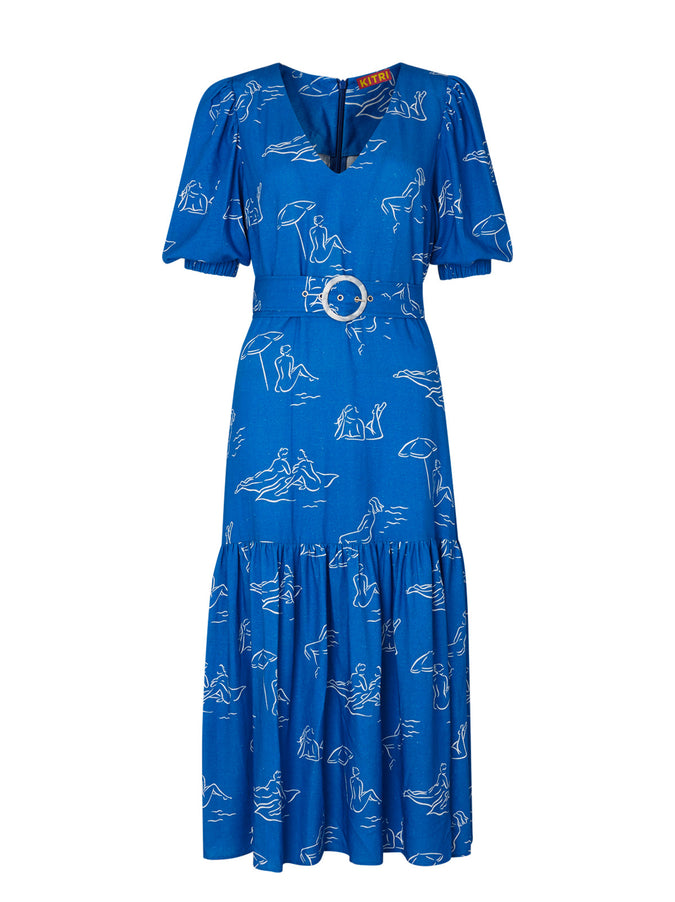 Jenny Blue Sunbathers Midi Dress by KITRI Studio