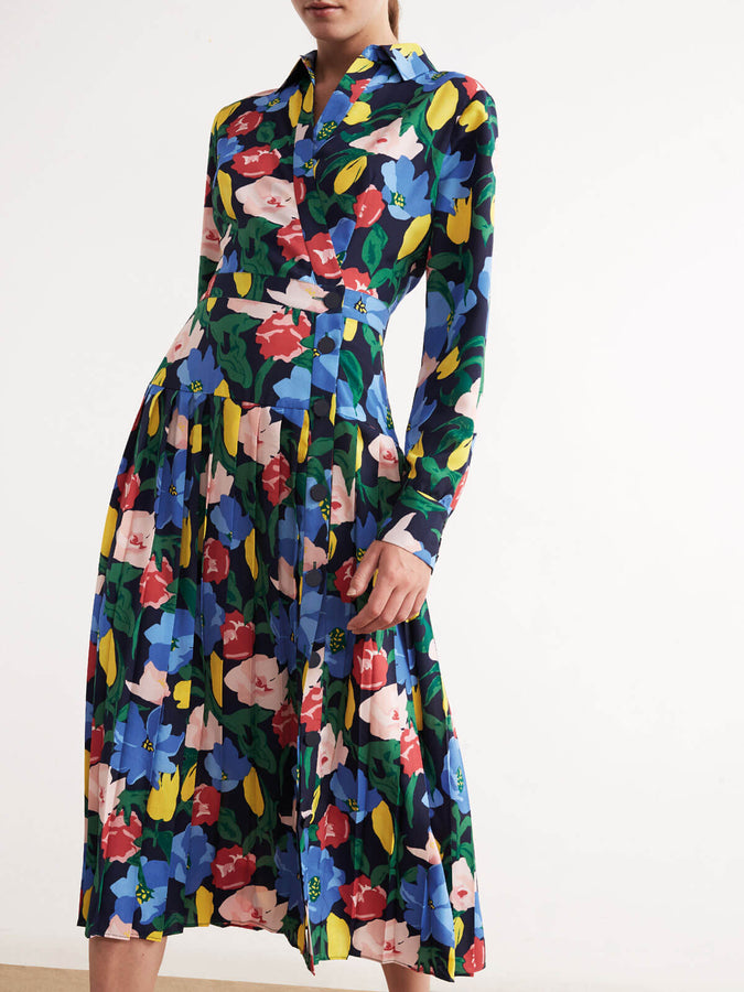 Liana Floral Print Pleated Midi Shirt Dress by KITRI Studio