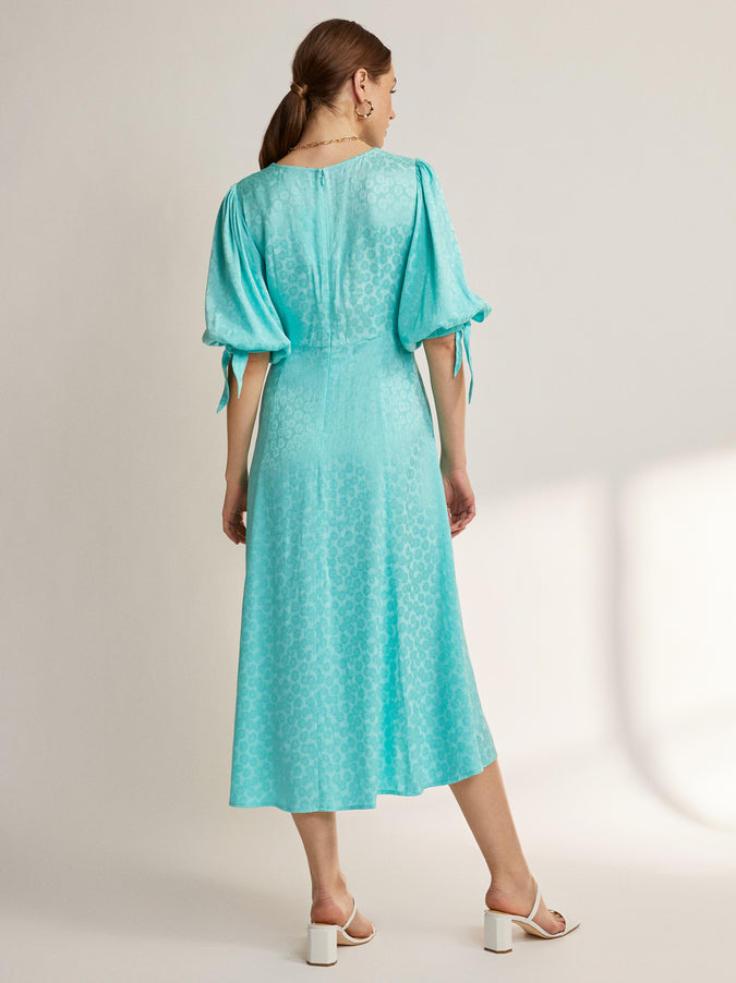 Lorelle Mint Daisy Jacquard Midi Dress by KITRI StudioLorelle Mint Daisy Jacquard Midi Dress by KITRI Studio