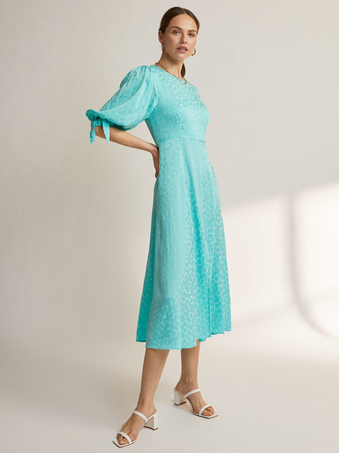 Lorelle Mint Daisy Jacquard Midi Dress by KITRI StudioLorelle Mint Daisy Jacquard Midi Dress by KITRI Studio