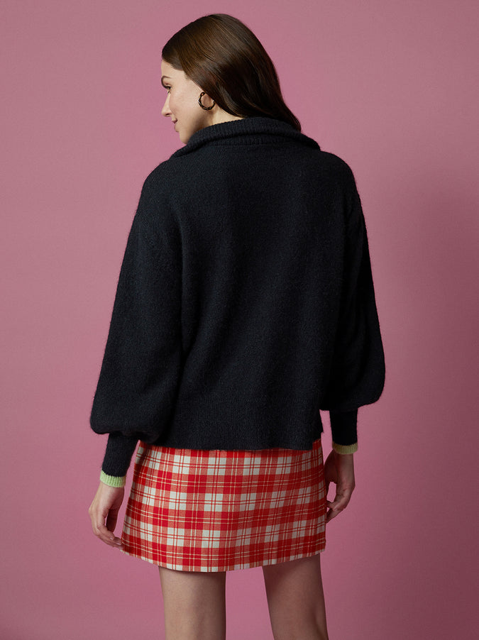 Lorna Black/Green Alpaca Blend Zip Collar Sweater by KITRI Studio