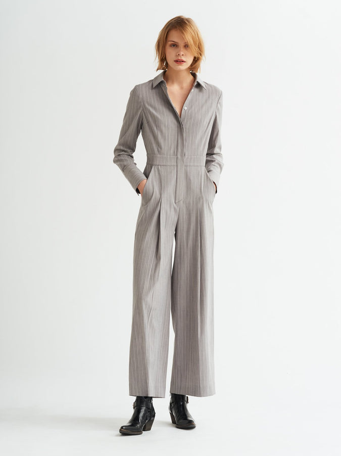 Lorna Grey Pinstripe Tailored Jumpsuit by KITRI Studio