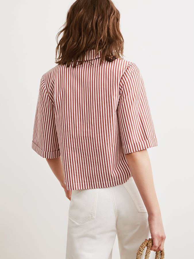 Lucia Striped Cotton Short Sleeve Striped Shirt by KITRI Studio