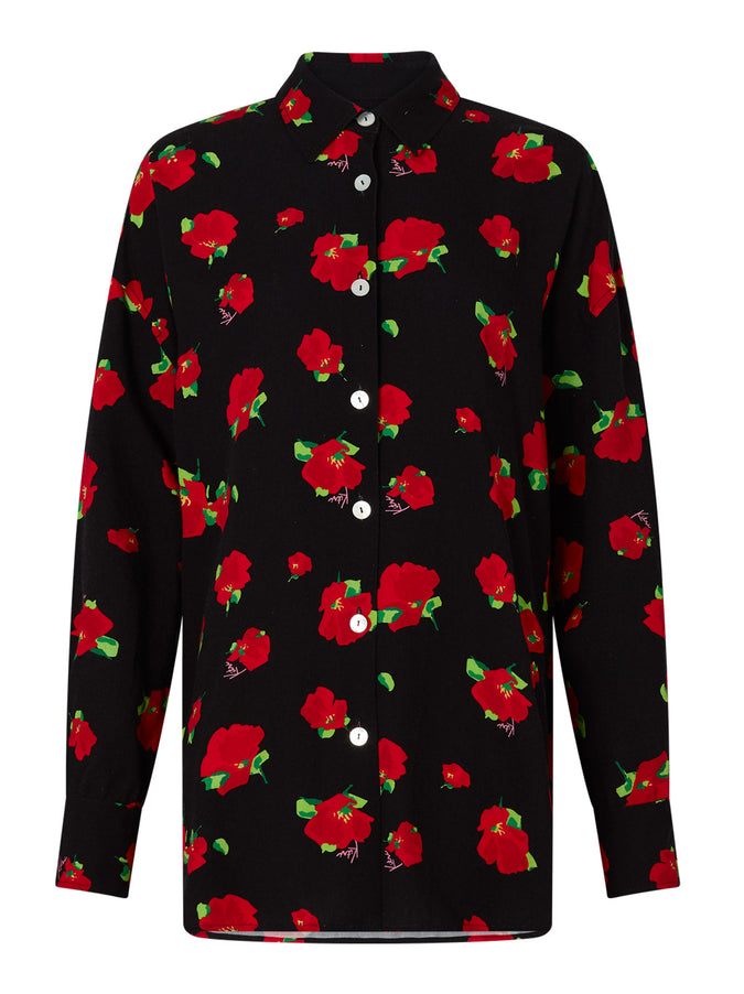 Mariana Black Floral Boyfriend Shirt by KITRI Studio