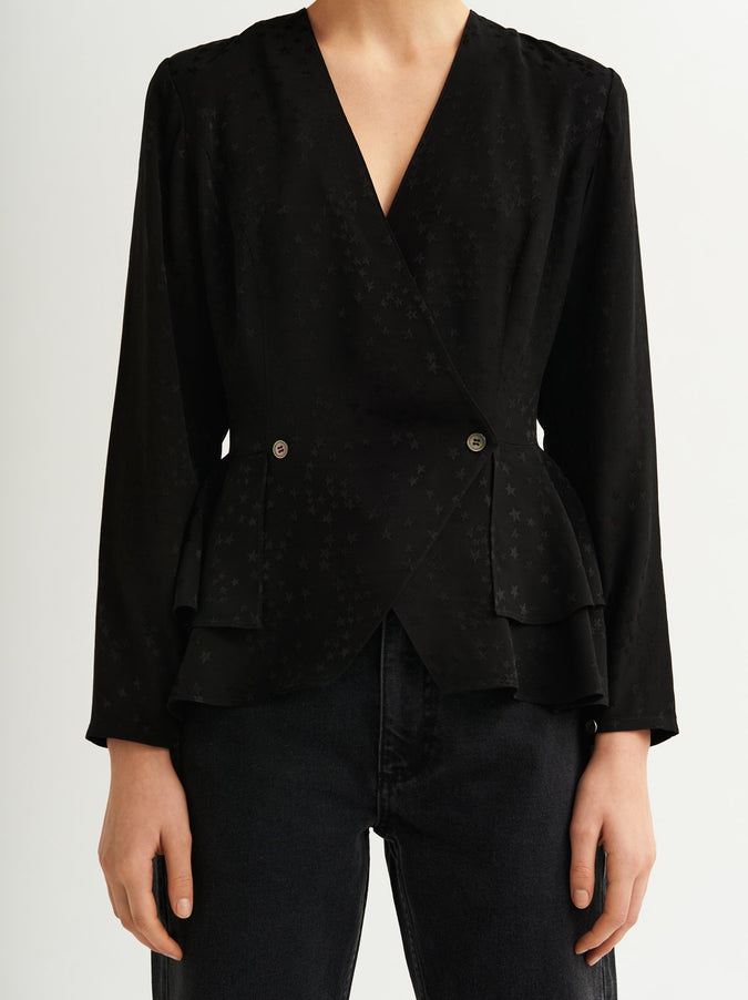 Persephone Black Jacquard Double Breasted Blouse by KITRI Studio