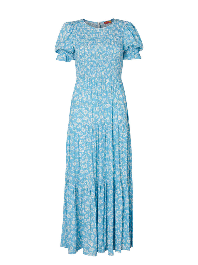 Persephone Shirred Blue Floral Dress by KITRI Studio