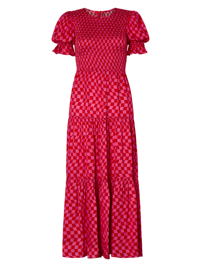 Persephone Shirred Pink Checker Dress by KITRI Studio