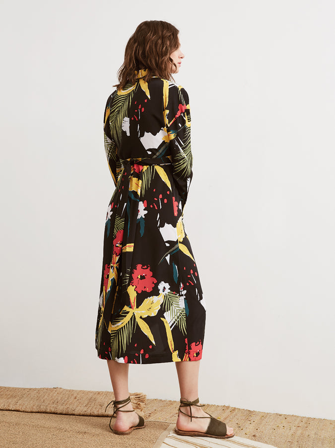 Phoenix Floral Print Tie Waist Long Sleeve Shirt Dress by KITRI Studio