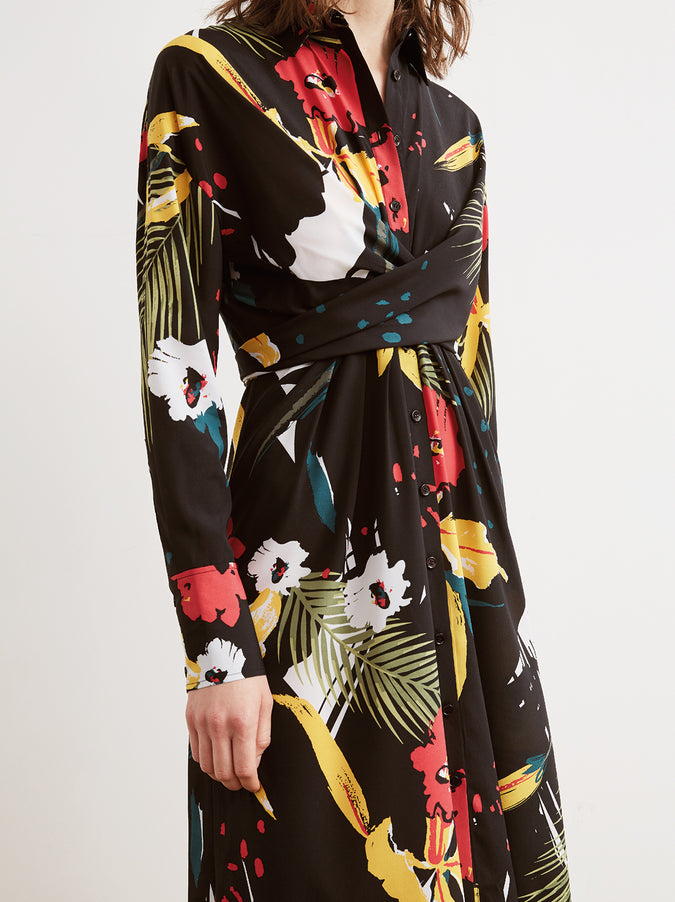 Phoenix Floral Print Tie Waist Long Sleeve Shirt Dress by KITRI Studio