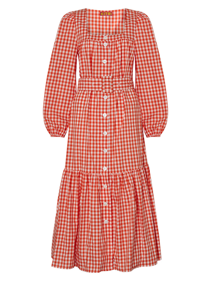 Regina Orange Gingham Midi Dress by KITRI Studio