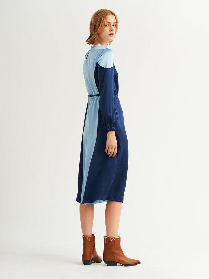 Sofiane Blue Silk Midi Dress by KITRI Studio