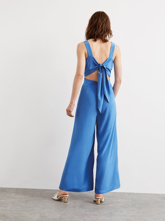 Valentina Blue Silk Tie Back Jumpsuit by KITRI Studio
