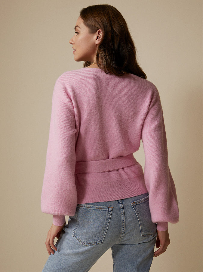 Wendy Pink Alpaca Blend Wrap Cardigan by KITRI Studio