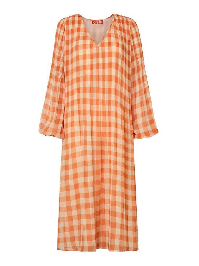 Willow Orange Gingham Pleated Dress by KITRI Studio