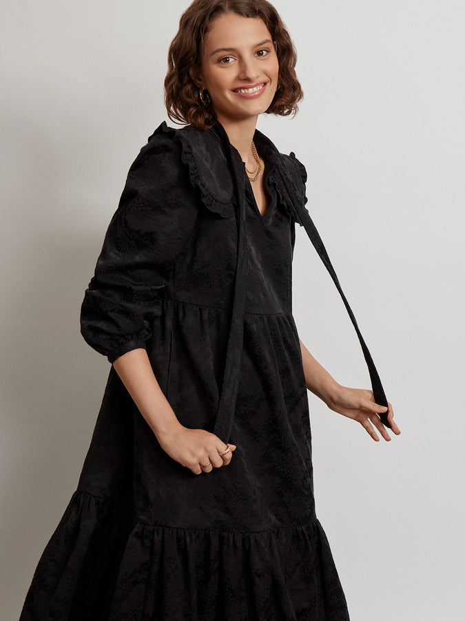 Carmela Black Jacquard Maxi Dress by KITRI Studio