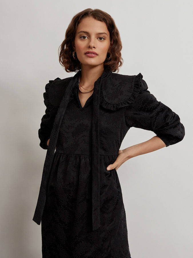 Carmela Black Jacquard Maxi Dress by KITRI Studio