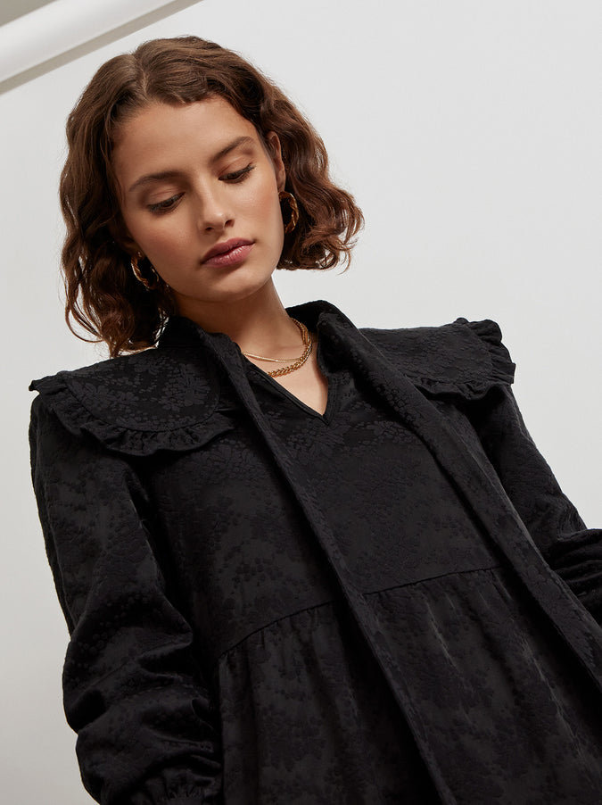 Carmela Black Jacquard Maxi Dress by KITRI Studio