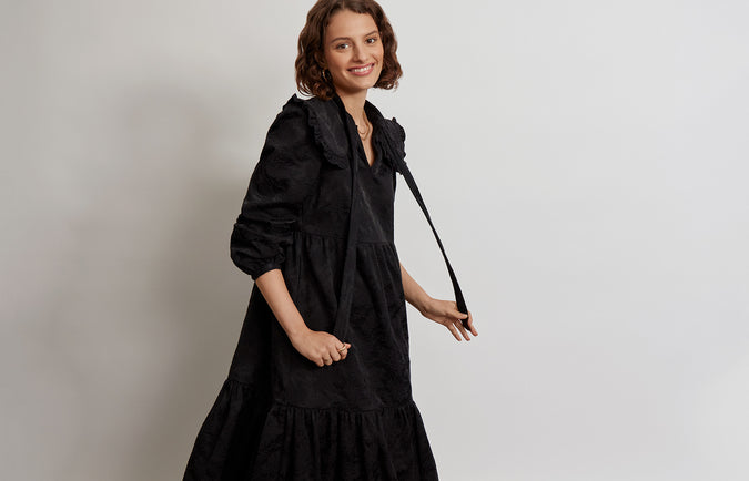 Carmela Black Jacquard Maxi Dress