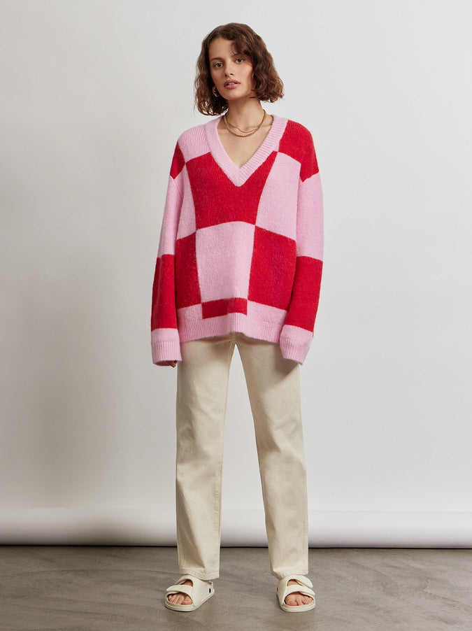 Maeby Checker V-Neck Jumper by KITRI Studio