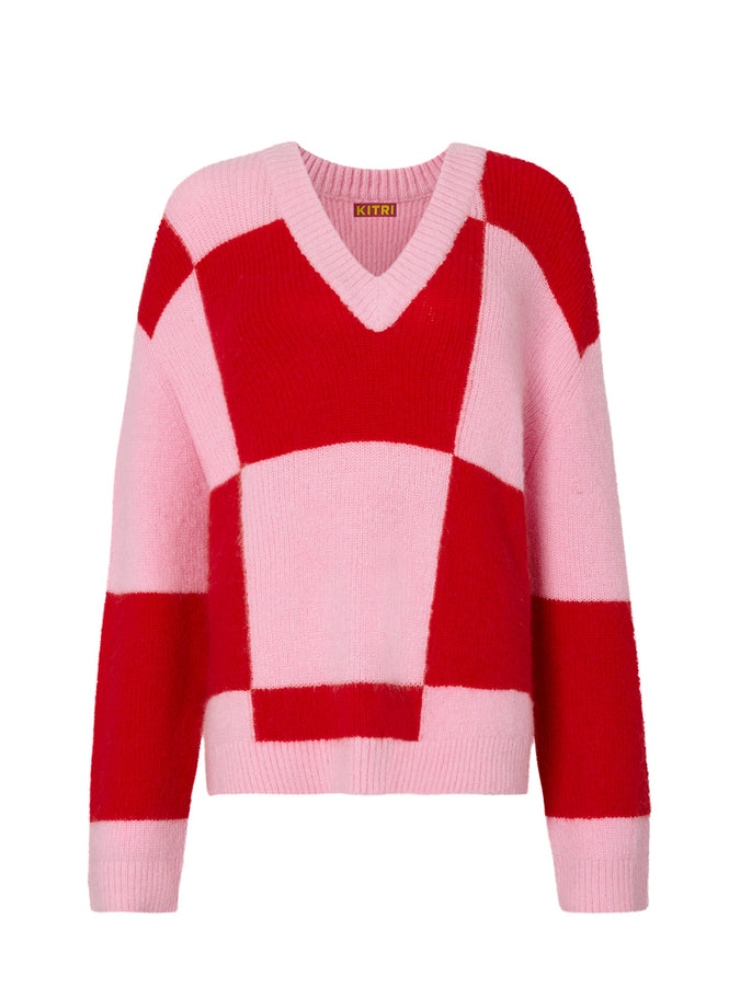 Maeby Checker V-Neck Jumper by KITRI Studio