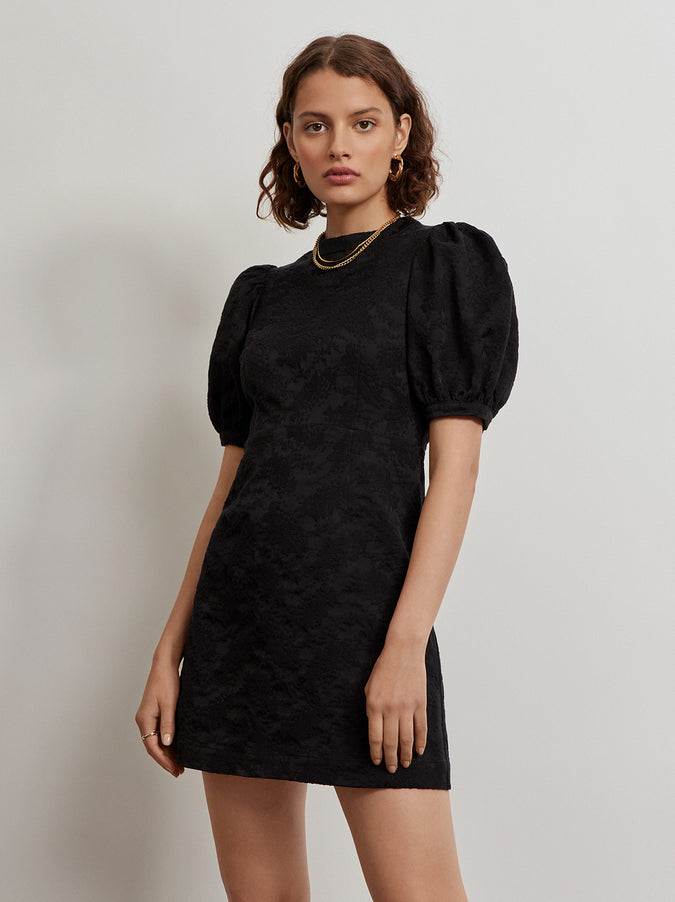 Rachel Black Jacquard Mini Dress by KITRI Studio