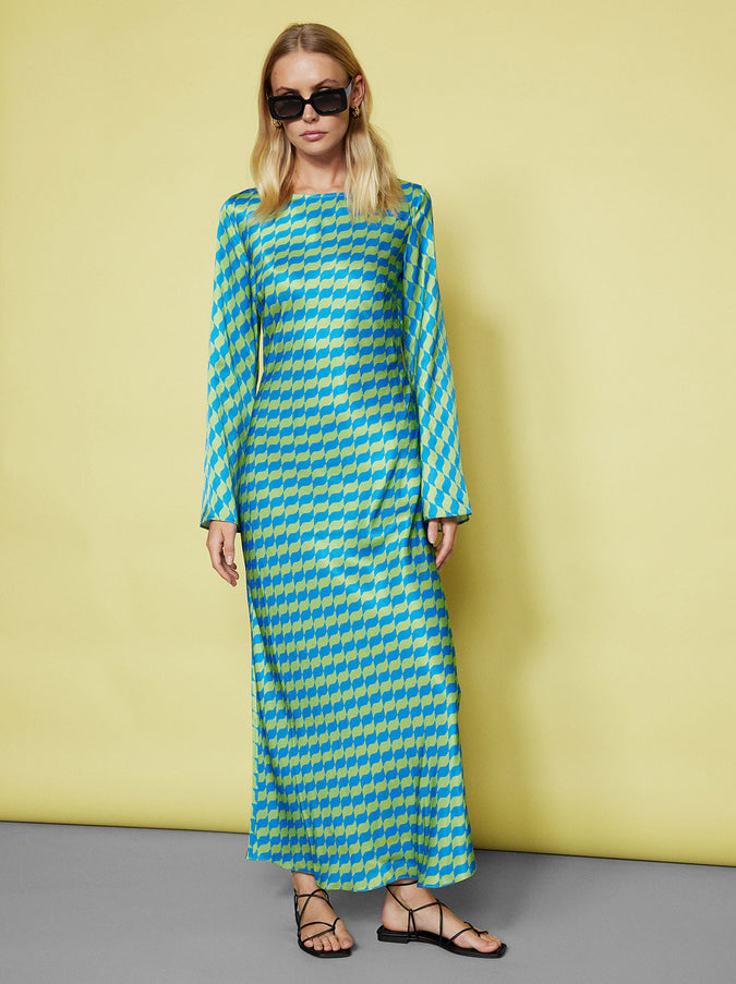 Keira Green Wavy Tile Dress by KITRI Studio