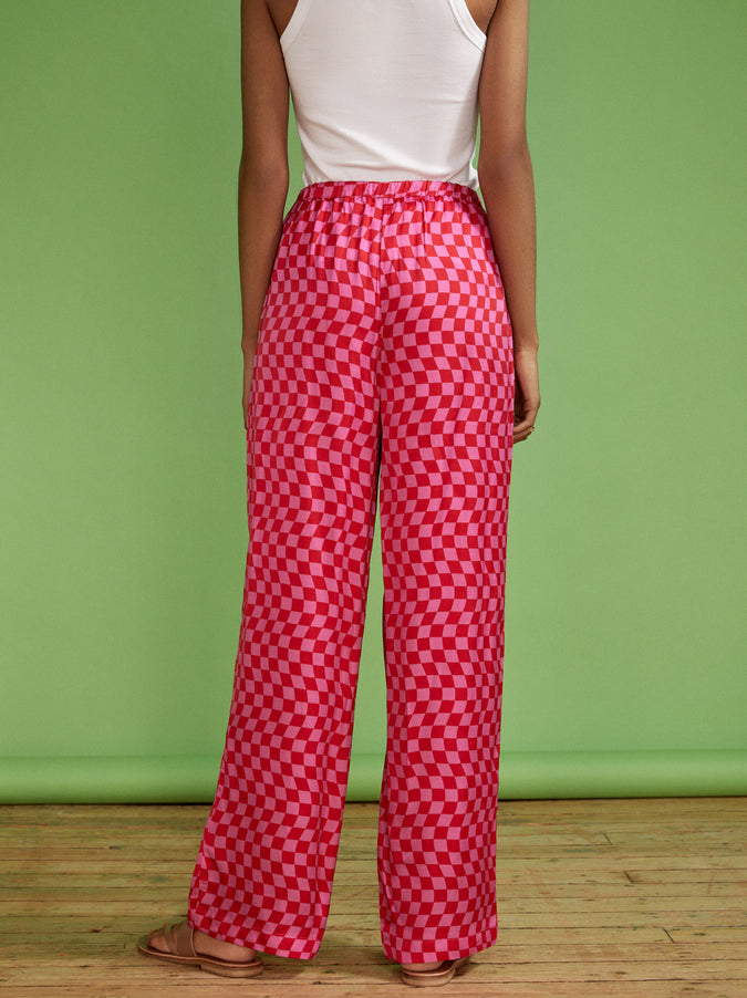 Kent Pink Checker Drawstring Trousers by KITRI Studio