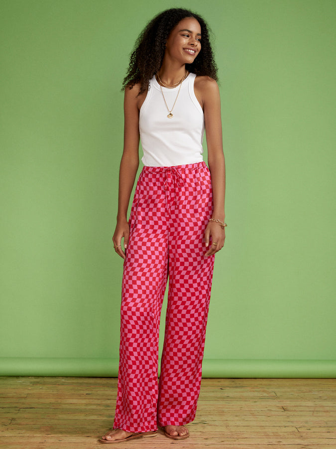 Kent Pink Checker Drawstring Trousers by KITRI Studio