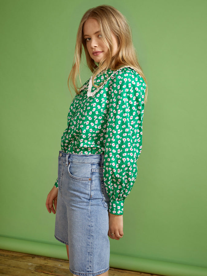 Laura Green Floral Frill Collar Top by KITRI Studio