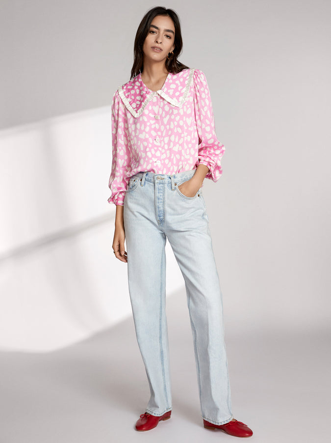 Laura Pink Animal Frill Collar Top by KITRI Studio